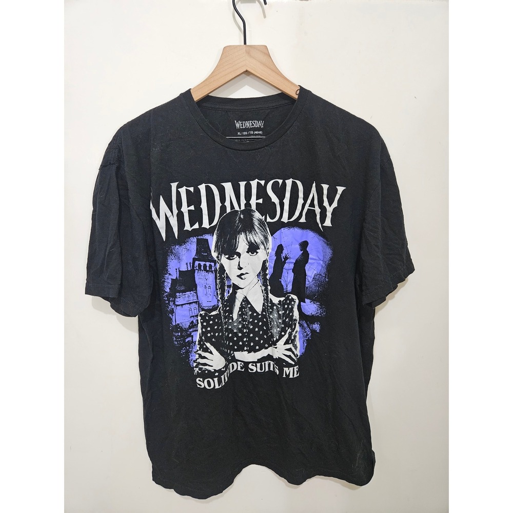 Wednesday Addams Solitude Suits Me Graphic T-Shirt Black XL Netflix Series Tee